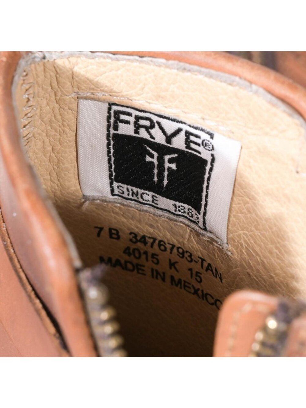 Frye Tan Leather Ankle Boots Inside Zip Knotted Buckle Short Bootie Women's 7 - Picture 5 of 6